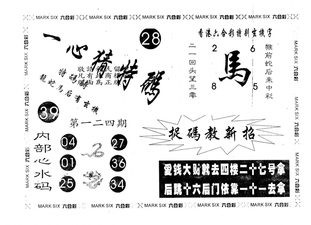 六合彩124期另版一心猜特码(黑白)