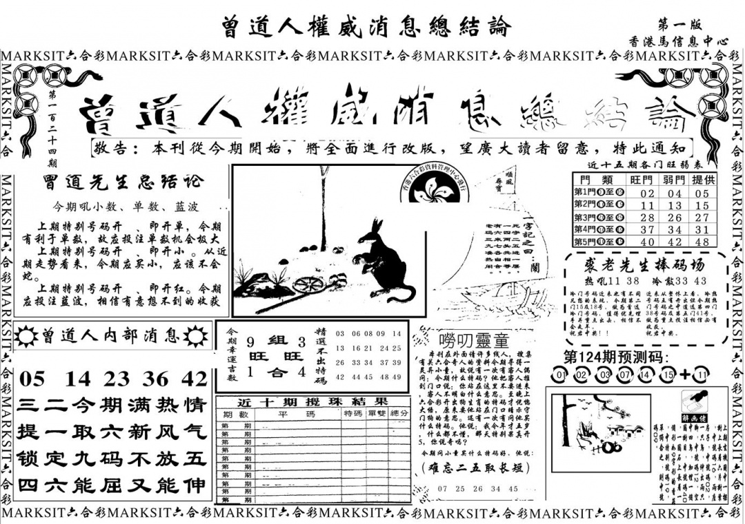 六合彩124期另版权威消息A(黑白)