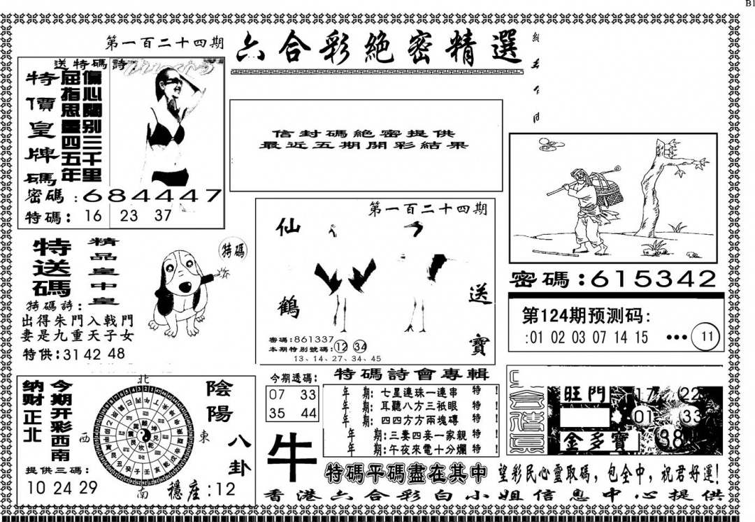 六合彩124期另版白姐绝密精选A(黑白)