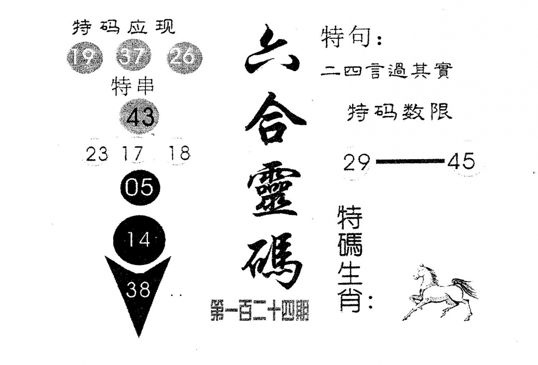 六合彩124期六合灵码(黑白)