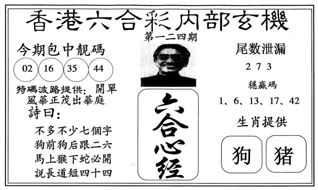 六合彩124期新六合心经(黑白)