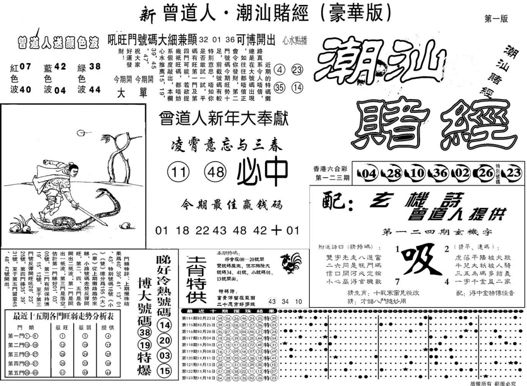 六合彩124期另潮汕赌经濠华版A(黑白)