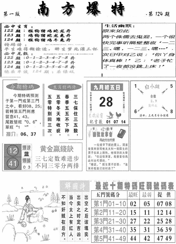 六合彩124期南方爆特A(新图)(黑白)