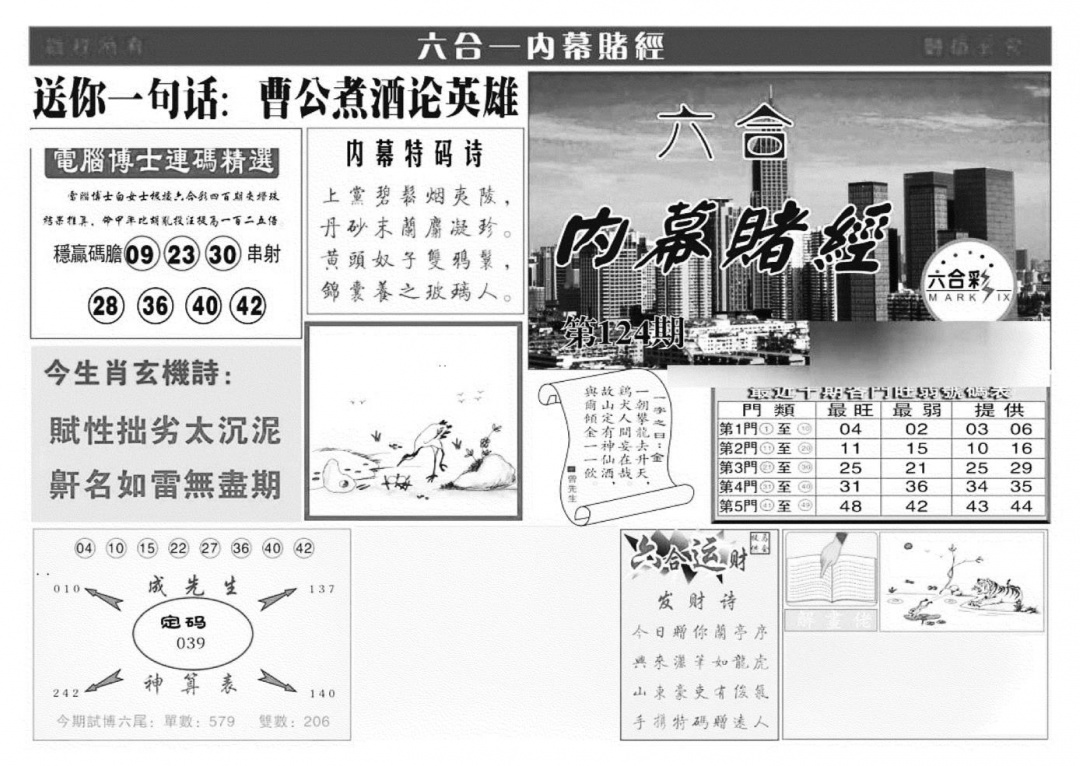 六合彩124期内幕赌经(特准)(黑白)