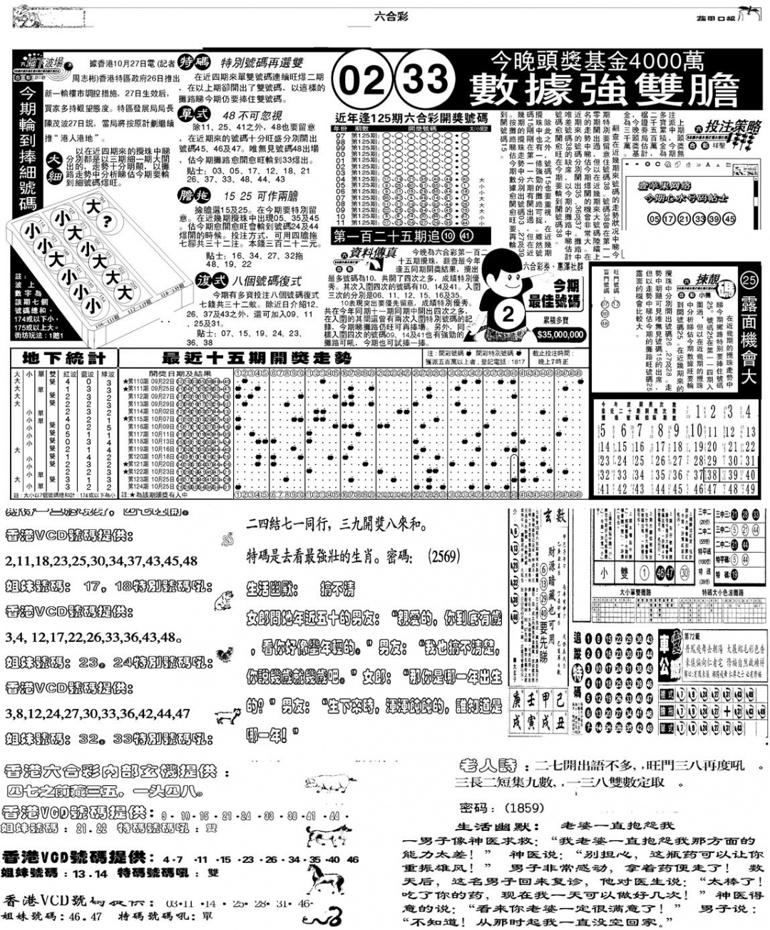 六合彩125期当日报-5(黑白)