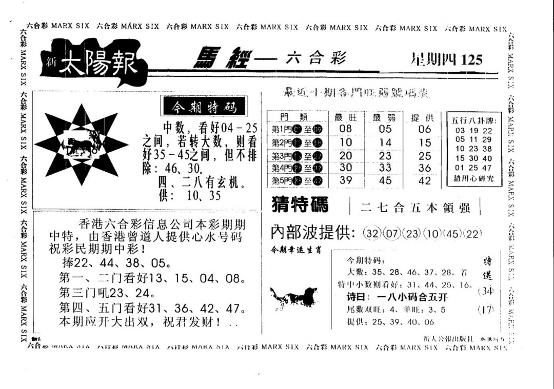 六合彩125期另版太阳报(黑白)