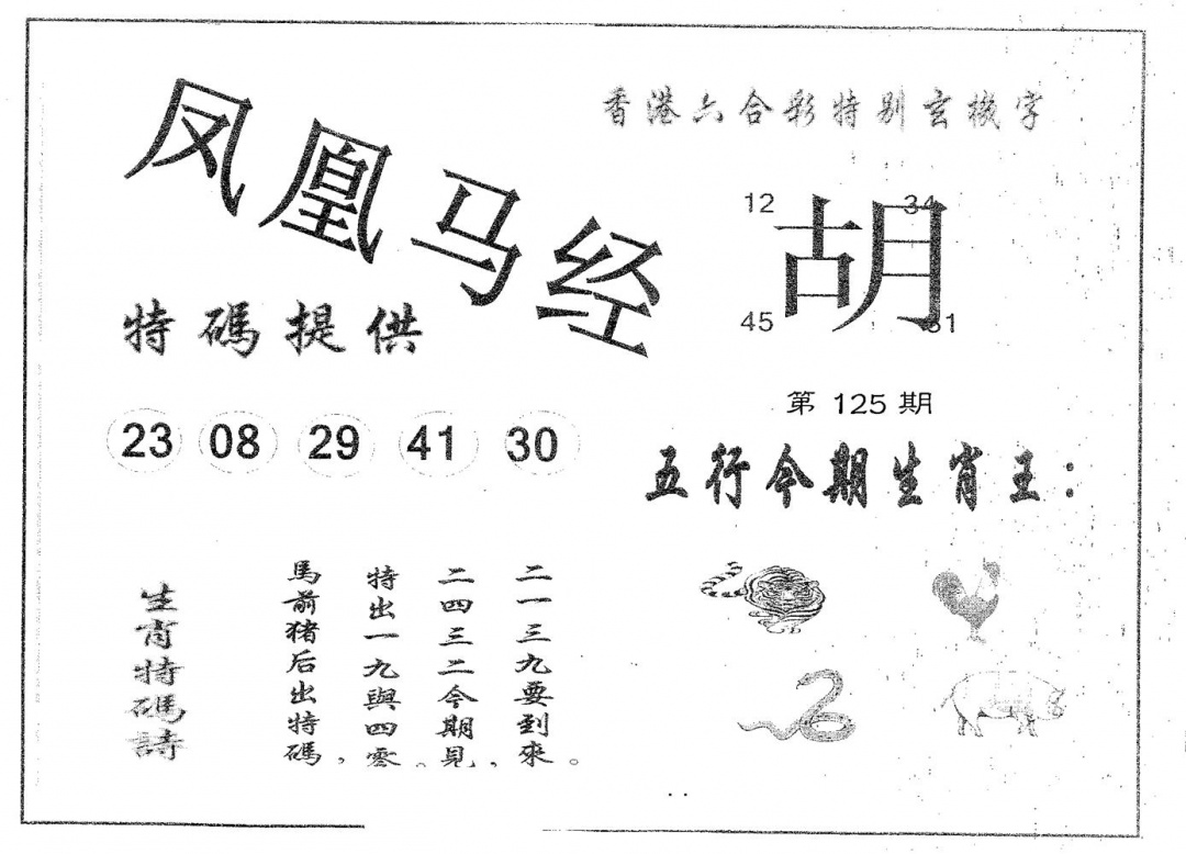 六合彩125期凤凰马经(黑白)