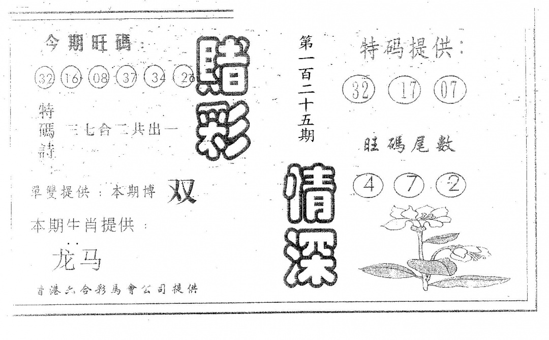六合彩125期赌彩情深B(黑白)