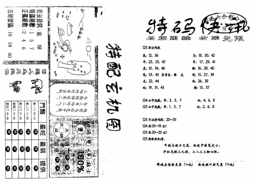 六合彩125期特快快讯+玄机图(新)(黑白)