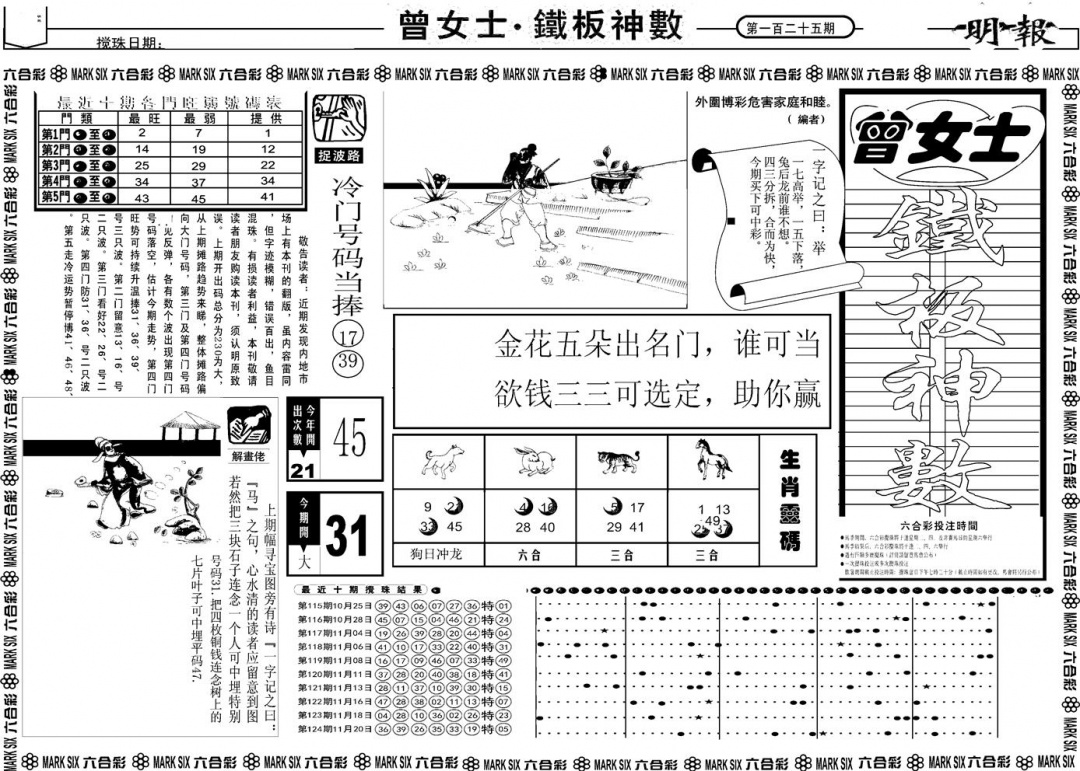 六合彩125期另版曾女士铁板A(黑白)