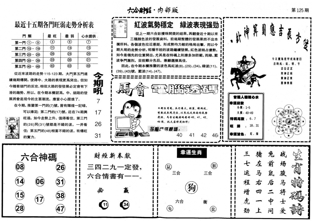 六合彩125期另版中财经B(黑白)