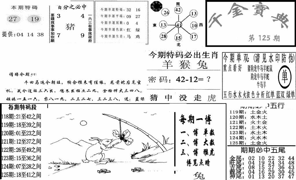 六合彩125期千金宝典(新图)(黑白)