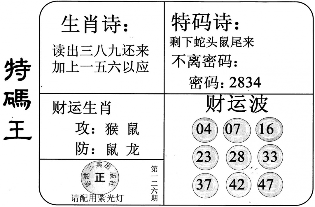 六合彩126期特码王(黑白)
