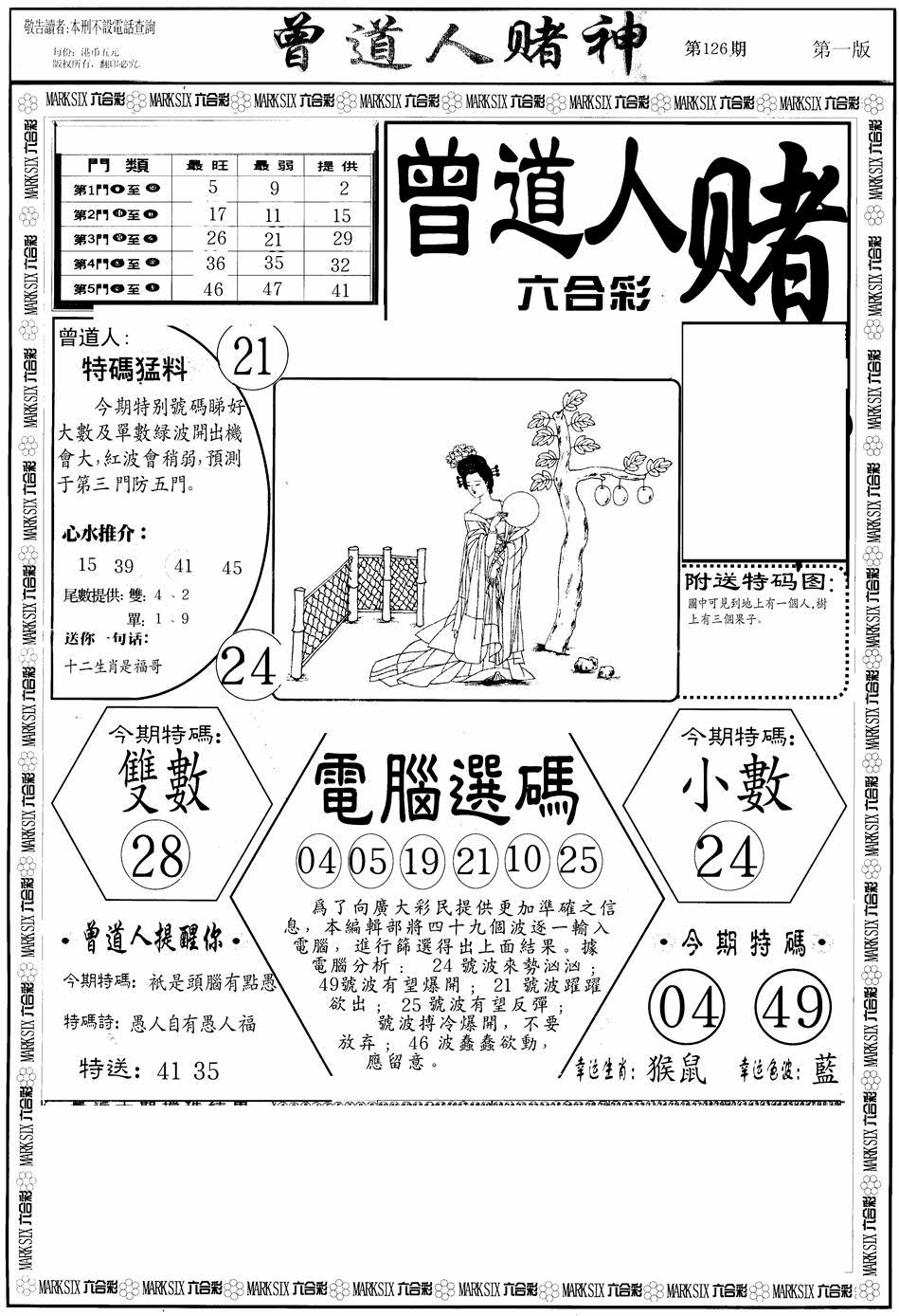 六合彩126期曾道人赌神A(黑白)