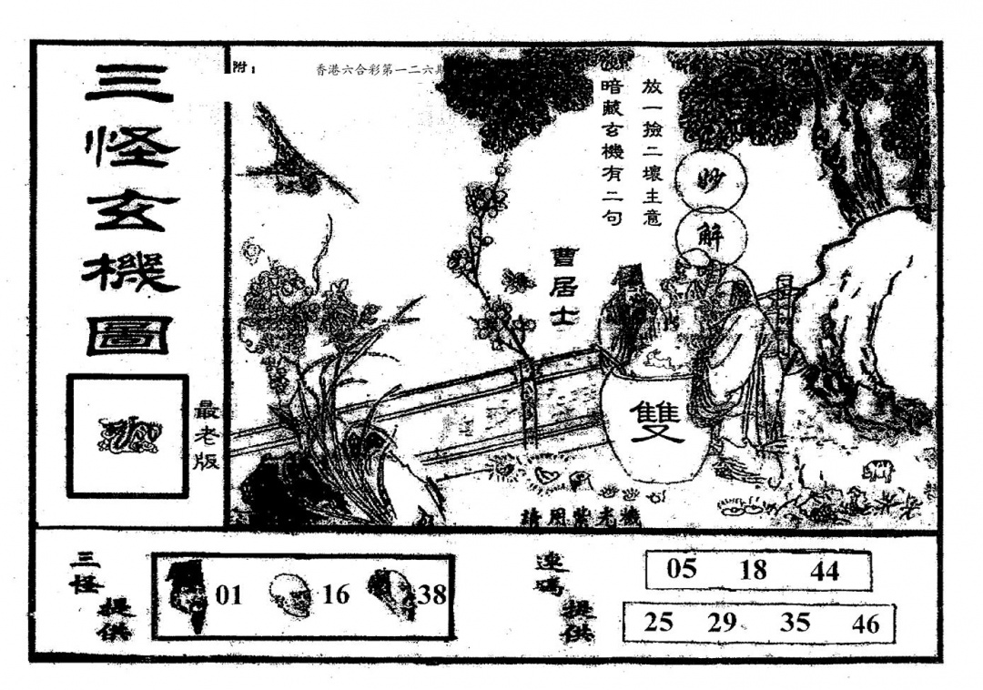 六合彩126期老版三怪(黑白)