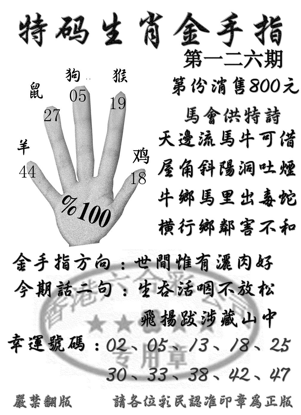 六合彩126期特码金手指(黑白)