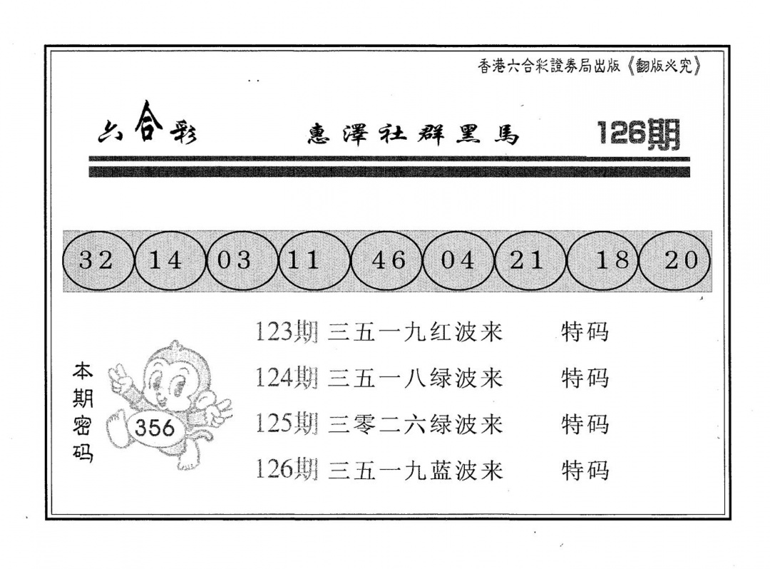 六合彩126期黑马(黑白)