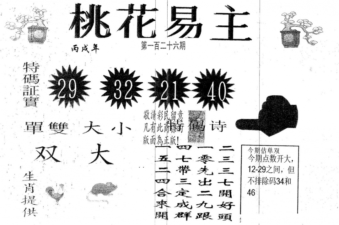 六合彩126期桃花易主(黑白)