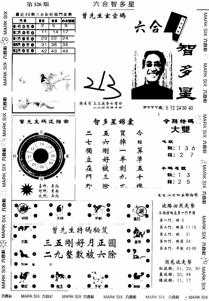 六合彩126期另六合智多星(早图)(黑白)