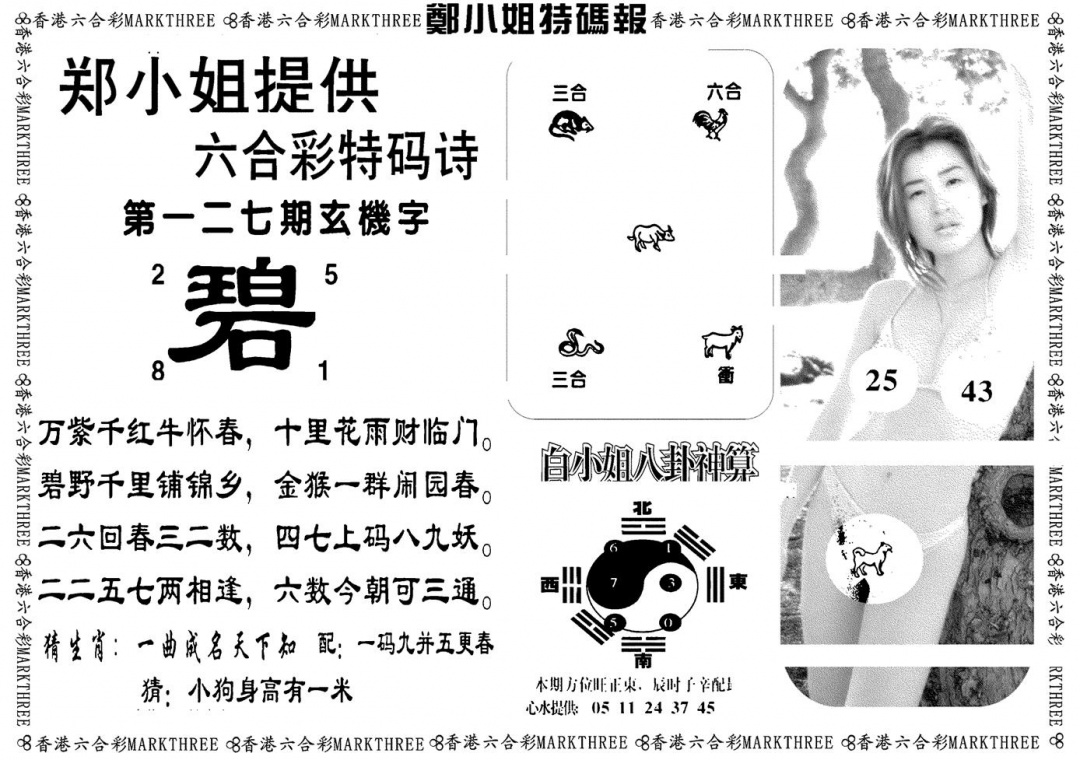 六合彩127期郑小姐特码报B(黑白)