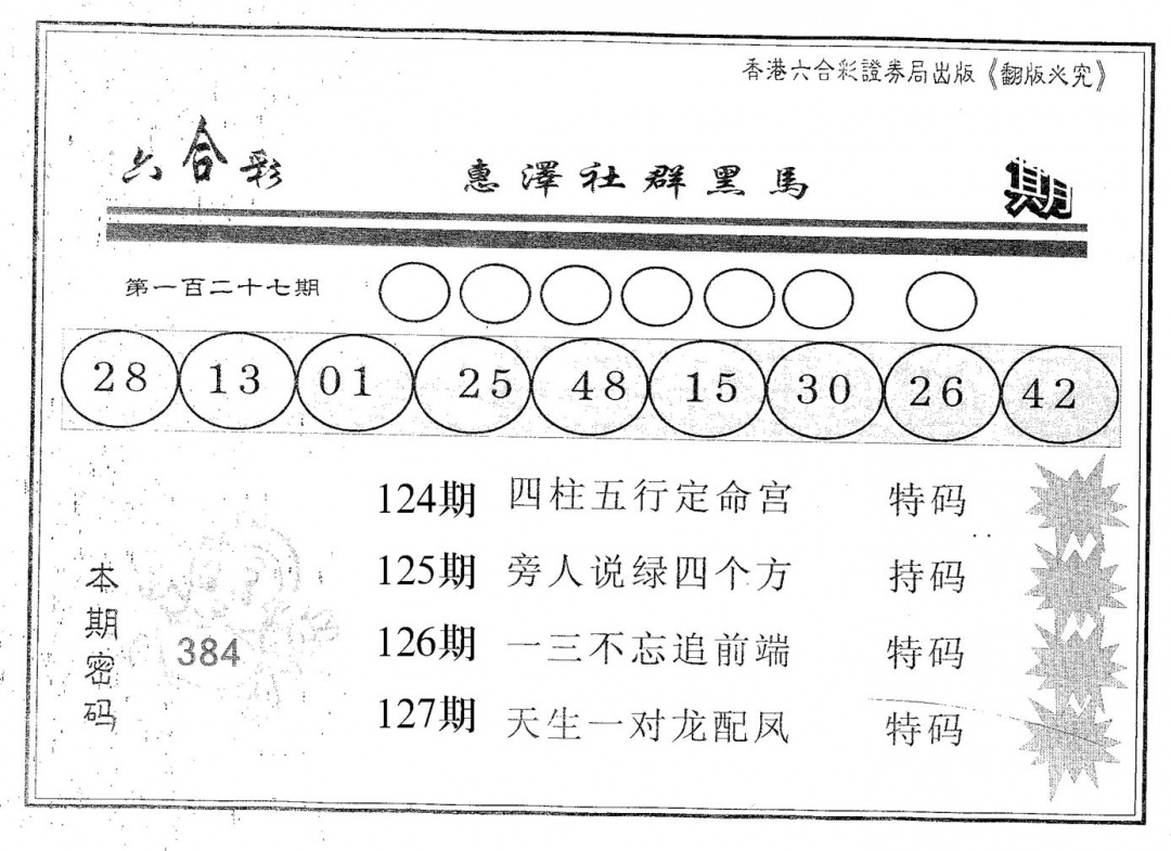 六合彩127期黑马(黑白)