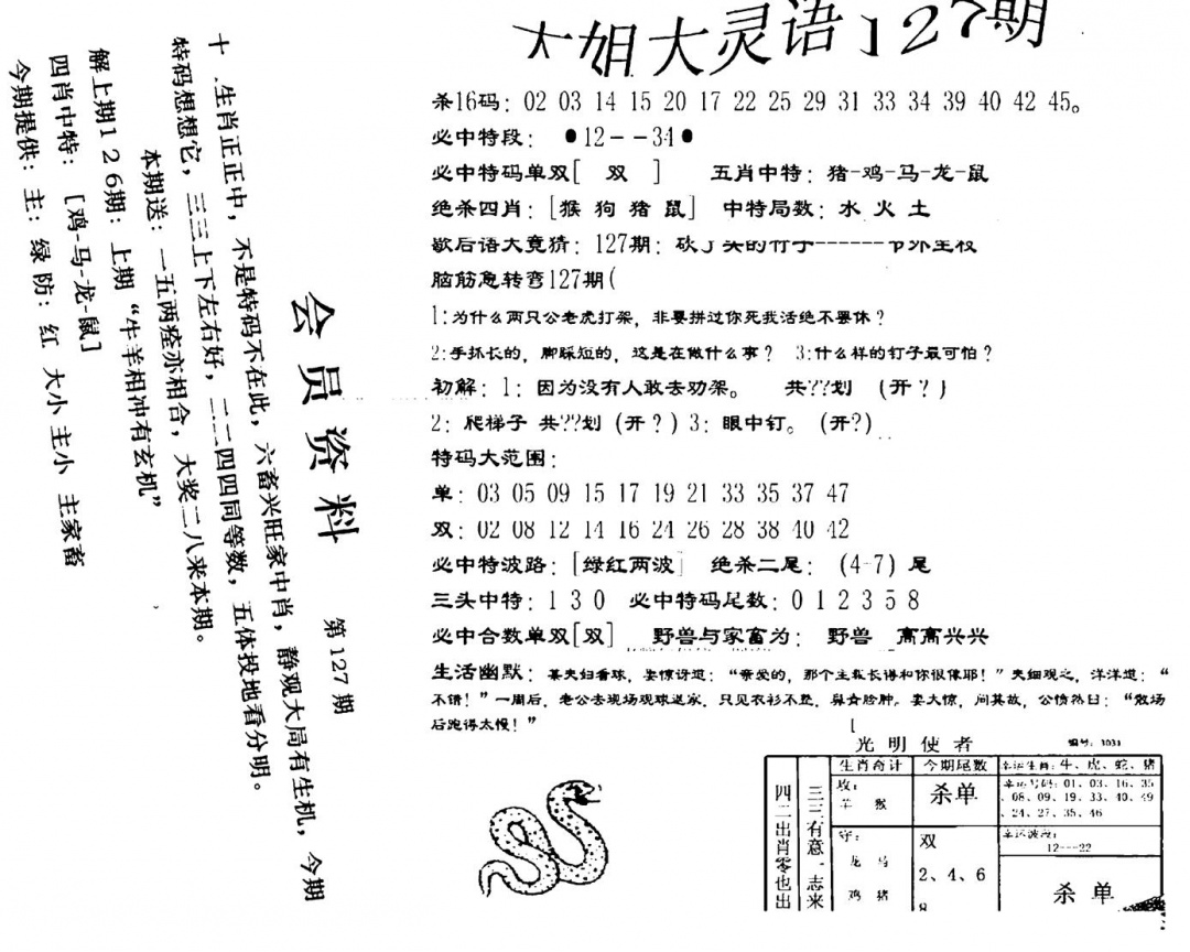 六合彩127期大姐大灵语报(新图)(黑白)
