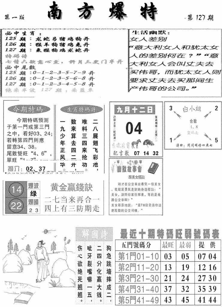 六合彩127期南方爆特A(新图)(黑白)