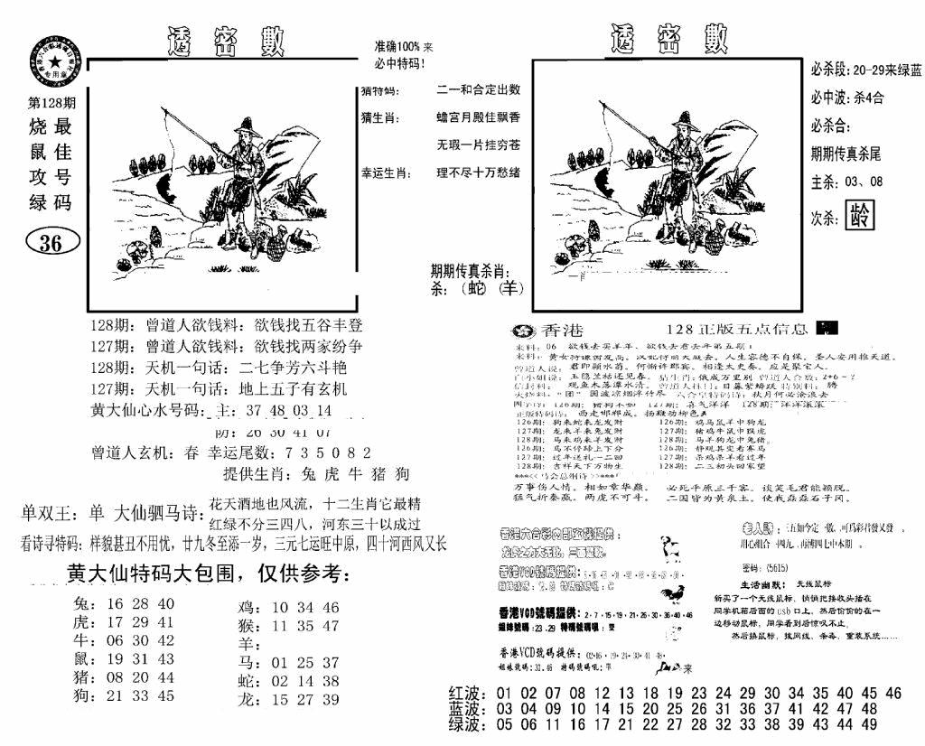 六合彩128期诸葛透密数(新图)(黑白)