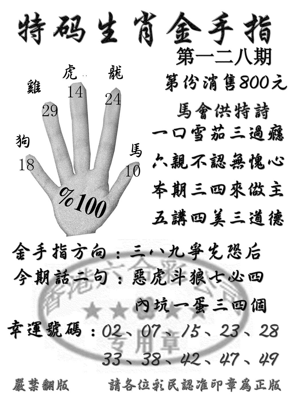 六合彩128期特码金手指(黑白)