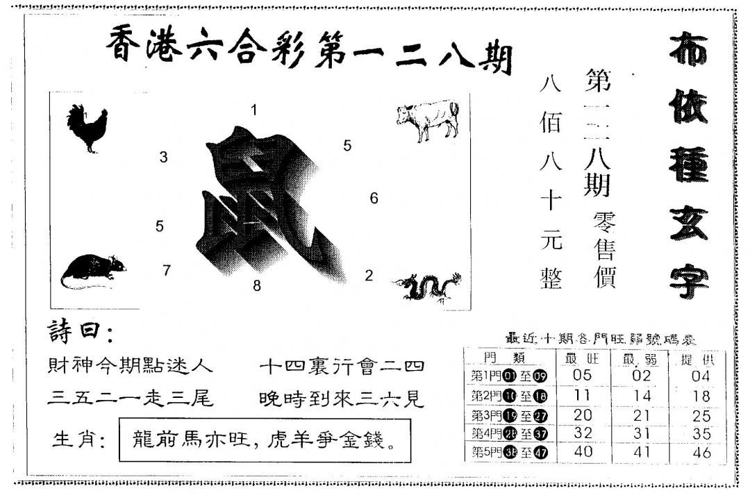 六合彩128期另版布衣种族(黑白)