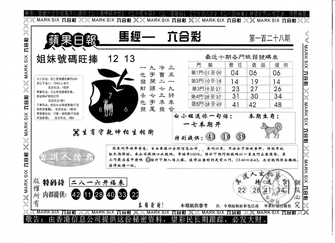 六合彩128期苹果日报A(黑白)