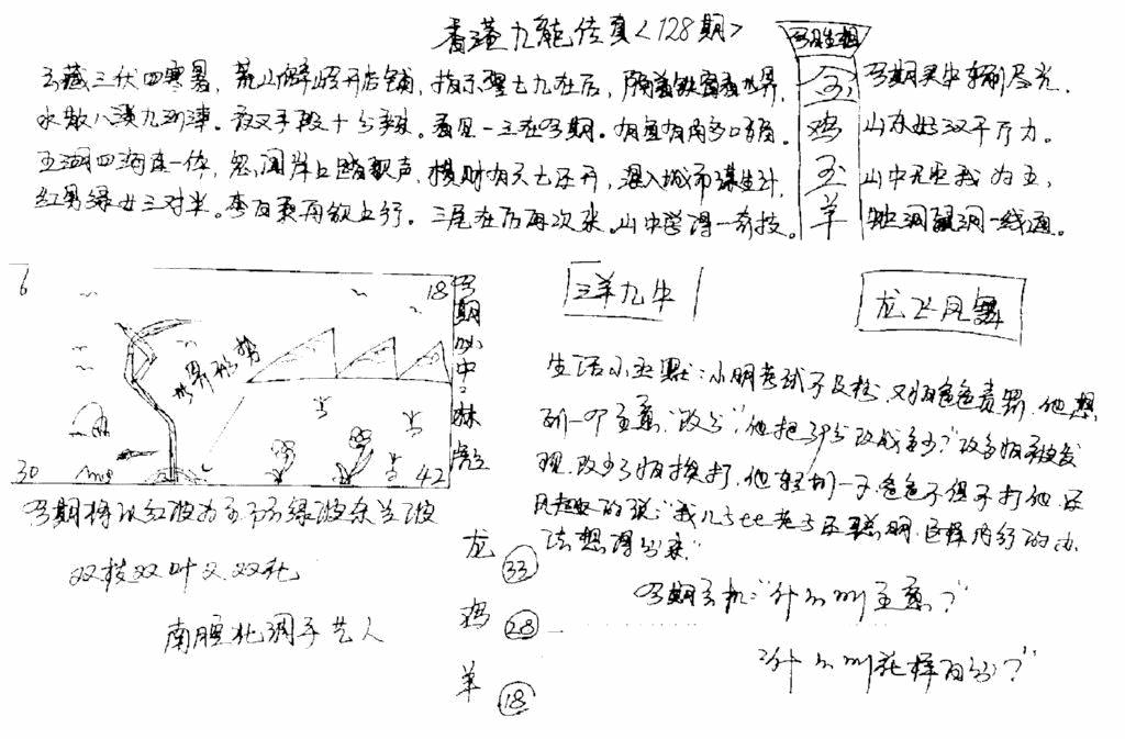 六合彩128期正版手写九龙(黑白)
