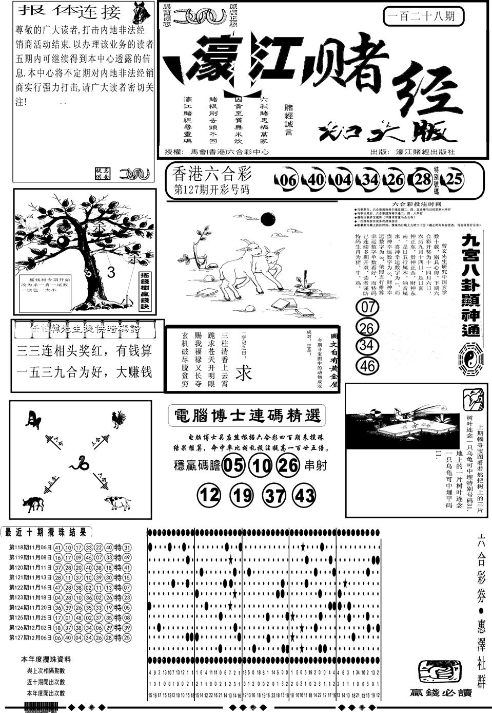 六合彩128期另版大濠江A(黑白)