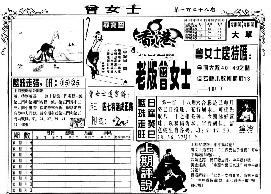 六合彩128期另版老曾女士A(黑白)