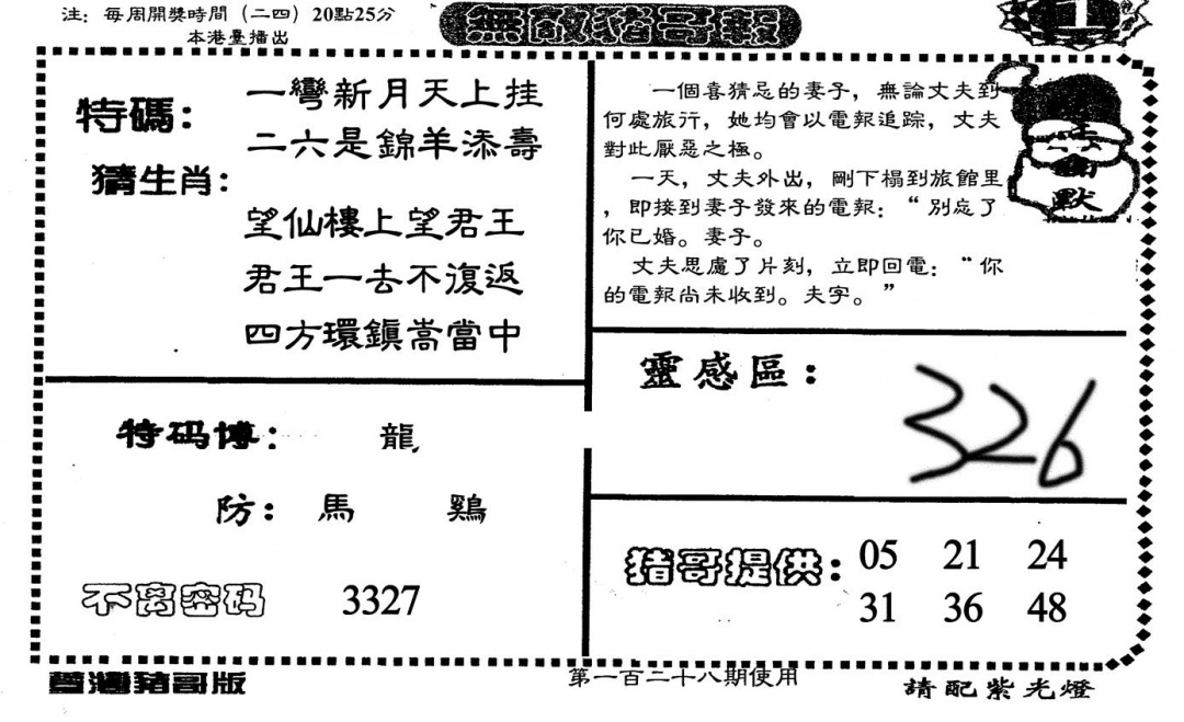 六合彩128期老版无敌猪哥(黑白)