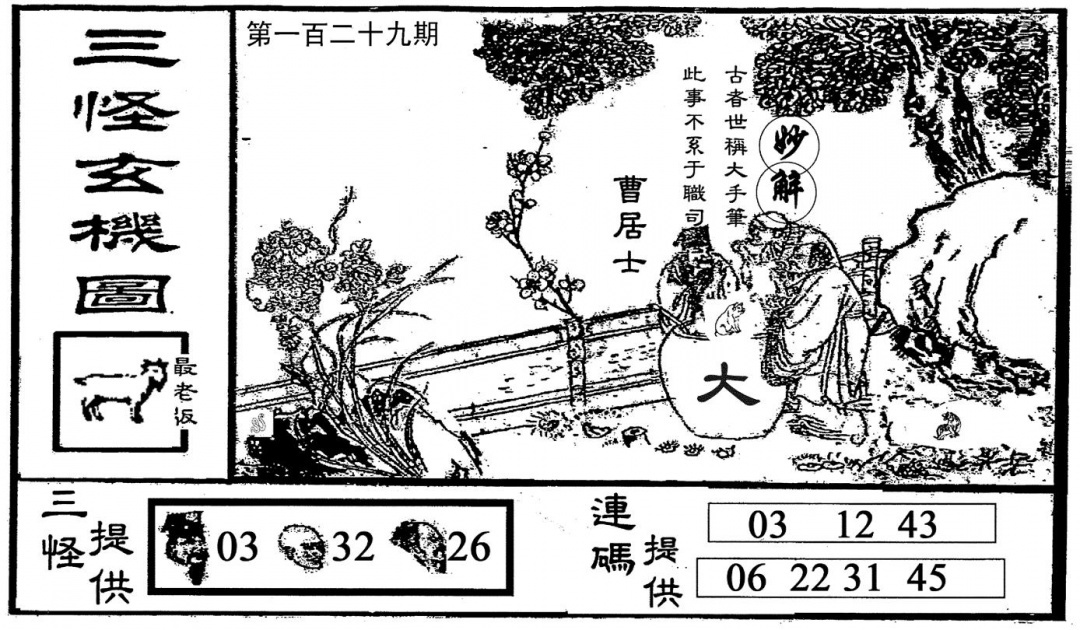 六合彩129期老版三怪(黑白)