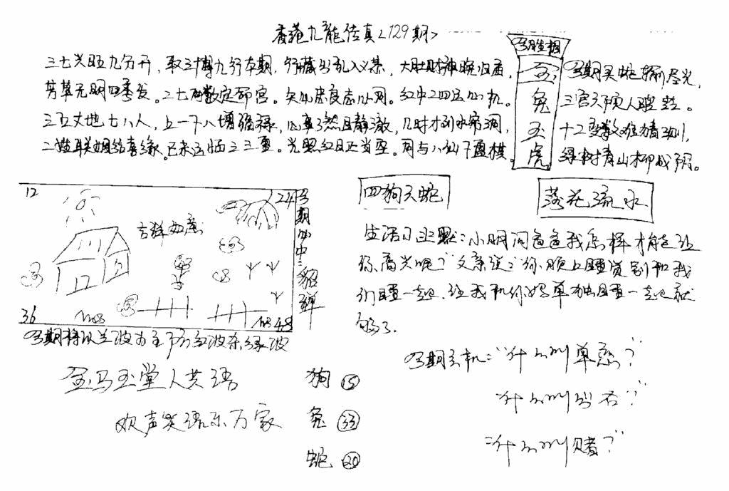 六合彩129期正版手写九龙(黑白)