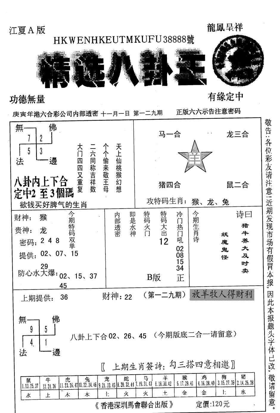 六合彩129期精选八卦王(黑白)