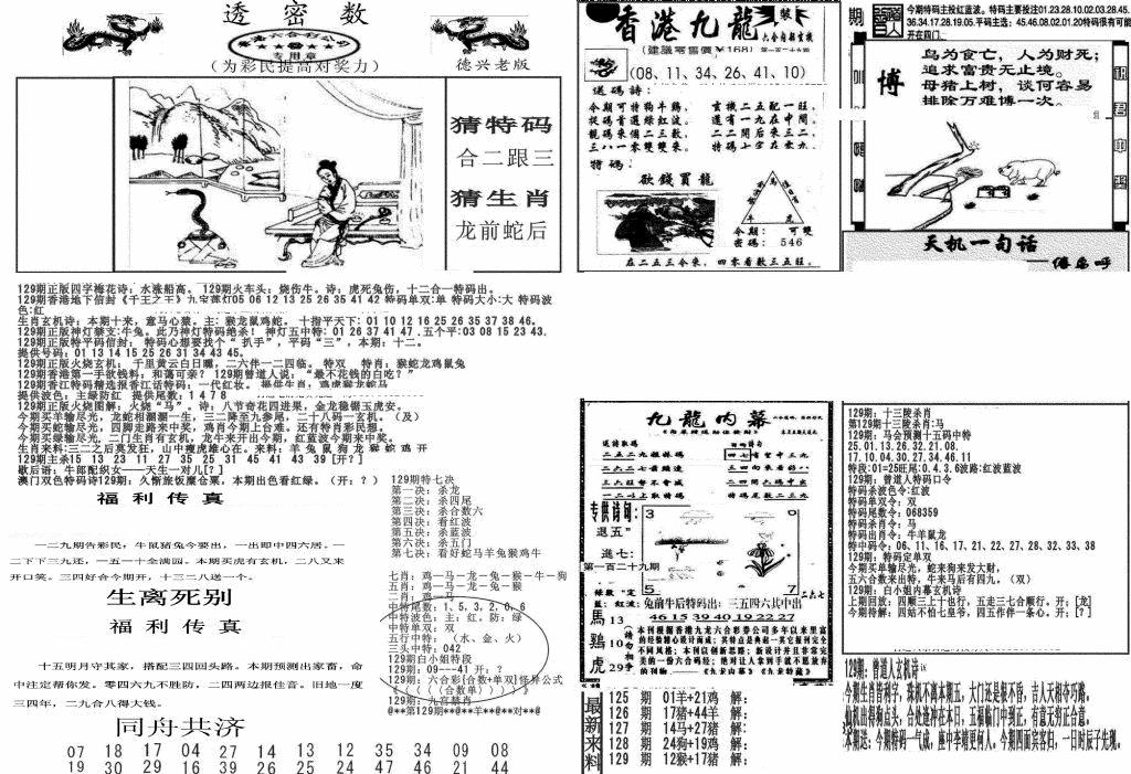 六合彩129期新透密数A(新)(黑白)