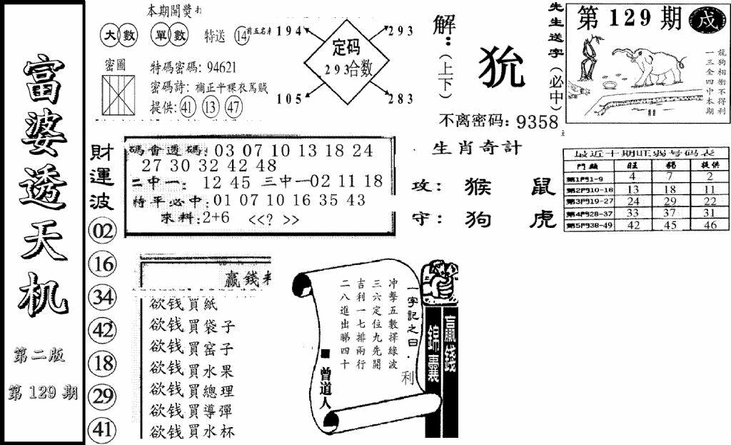 六合彩129期富婆透天机B(新图)(黑白)