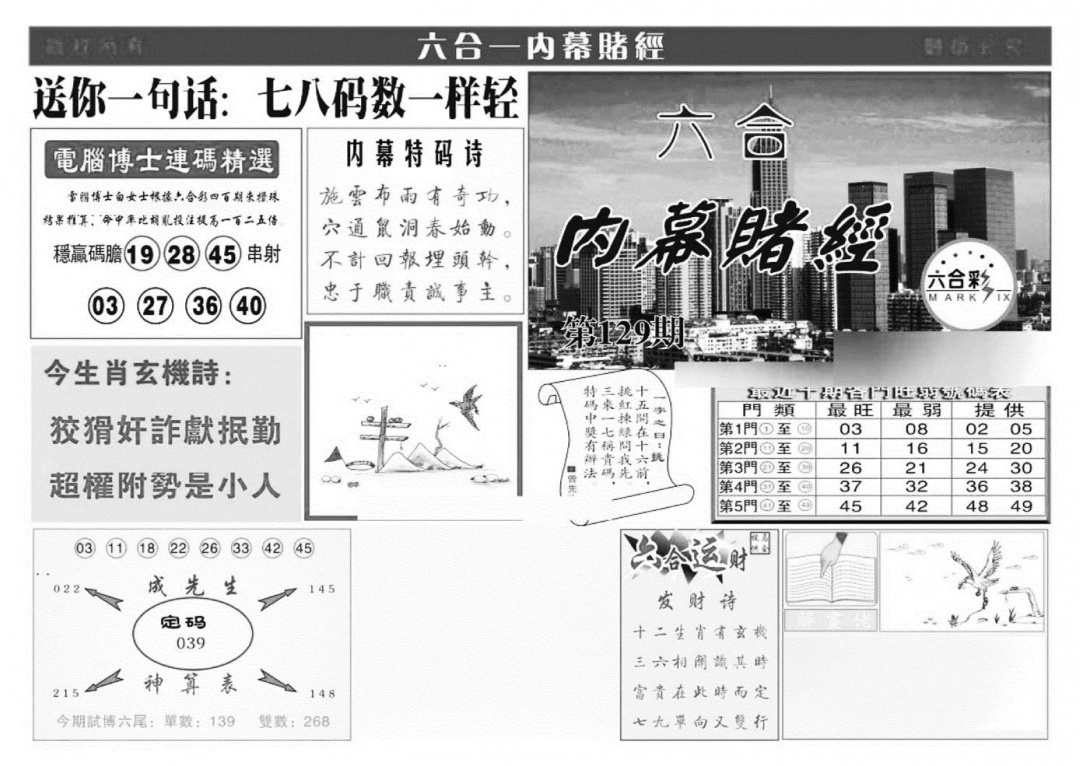 六合彩129期内幕赌经(特准)(黑白)