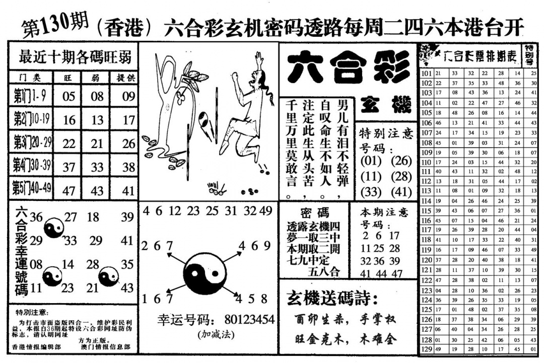 六合彩130期六合玄机(黑白)