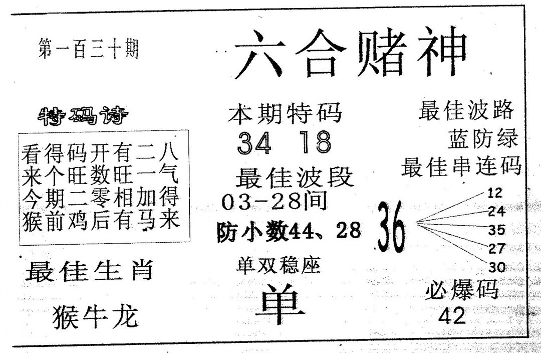 六合彩130期六合赌神(黑白)
