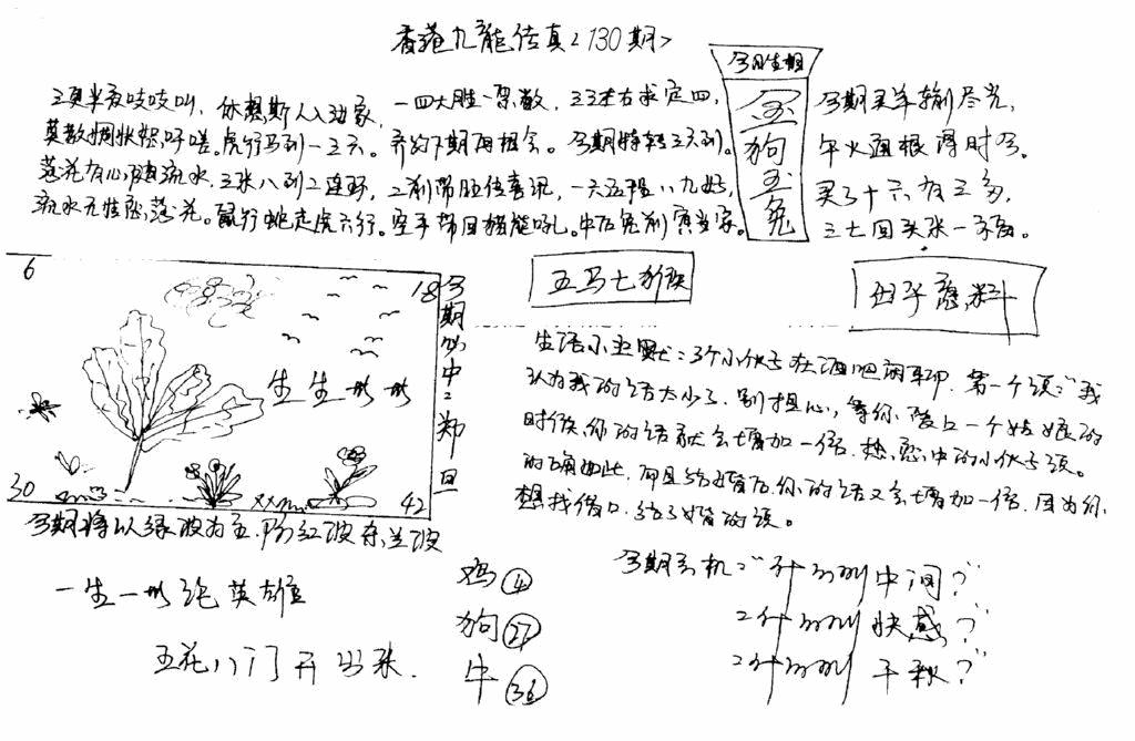 六合彩130期正版手写九龙(黑白)