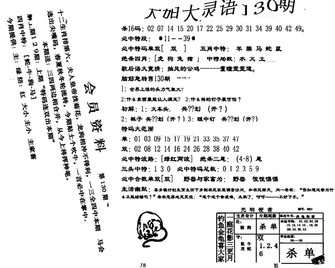 六合彩130期大姐大灵语报(新图)(黑白)