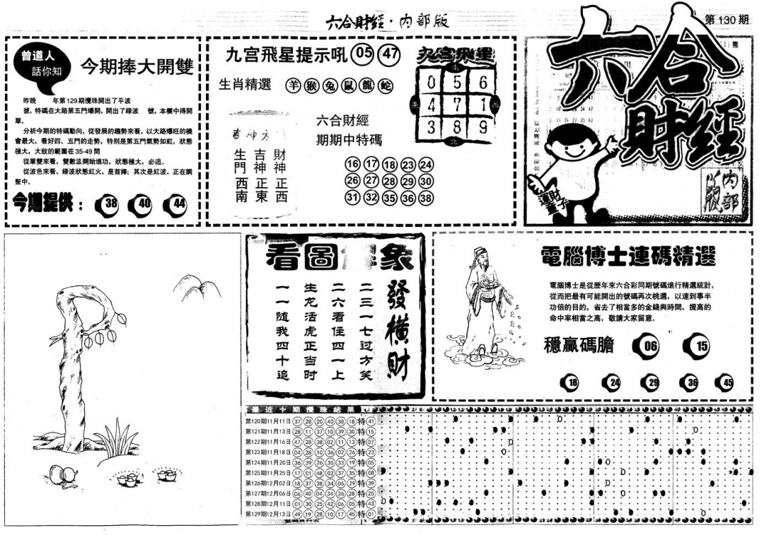 六合彩130期另版中财经A(黑白)