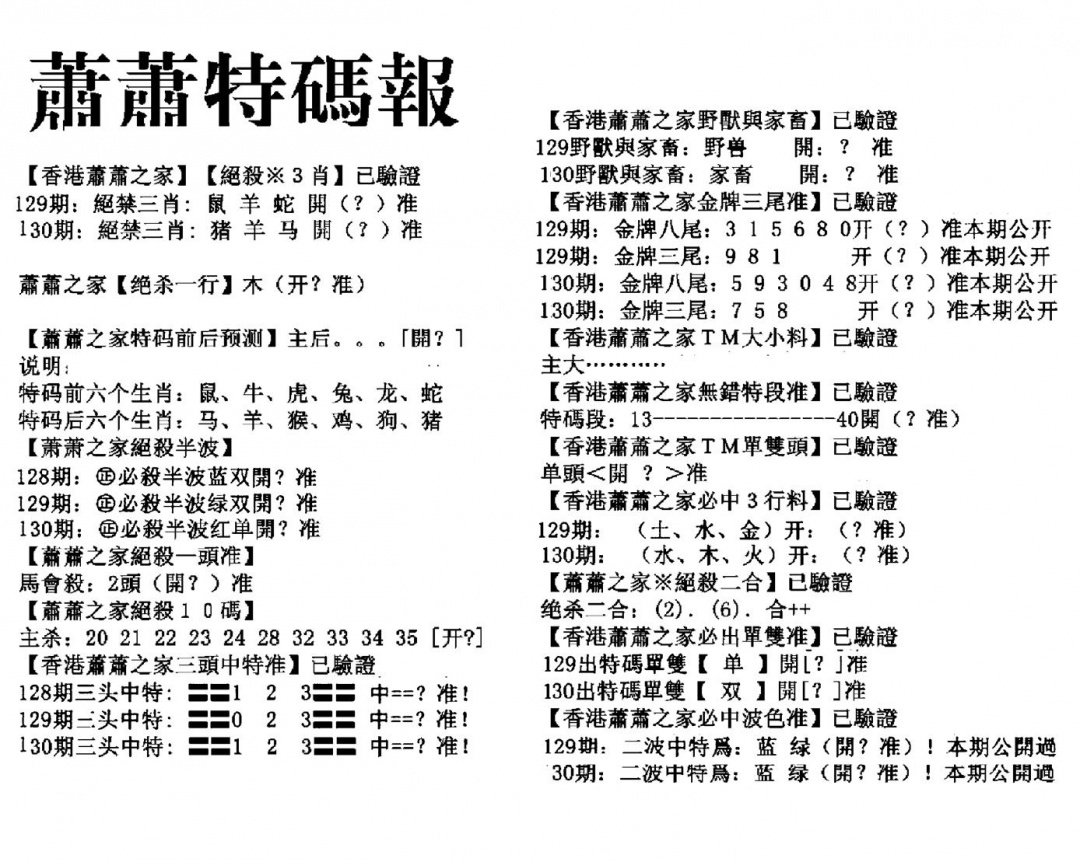 六合彩130期萧萧特码报(黑白)