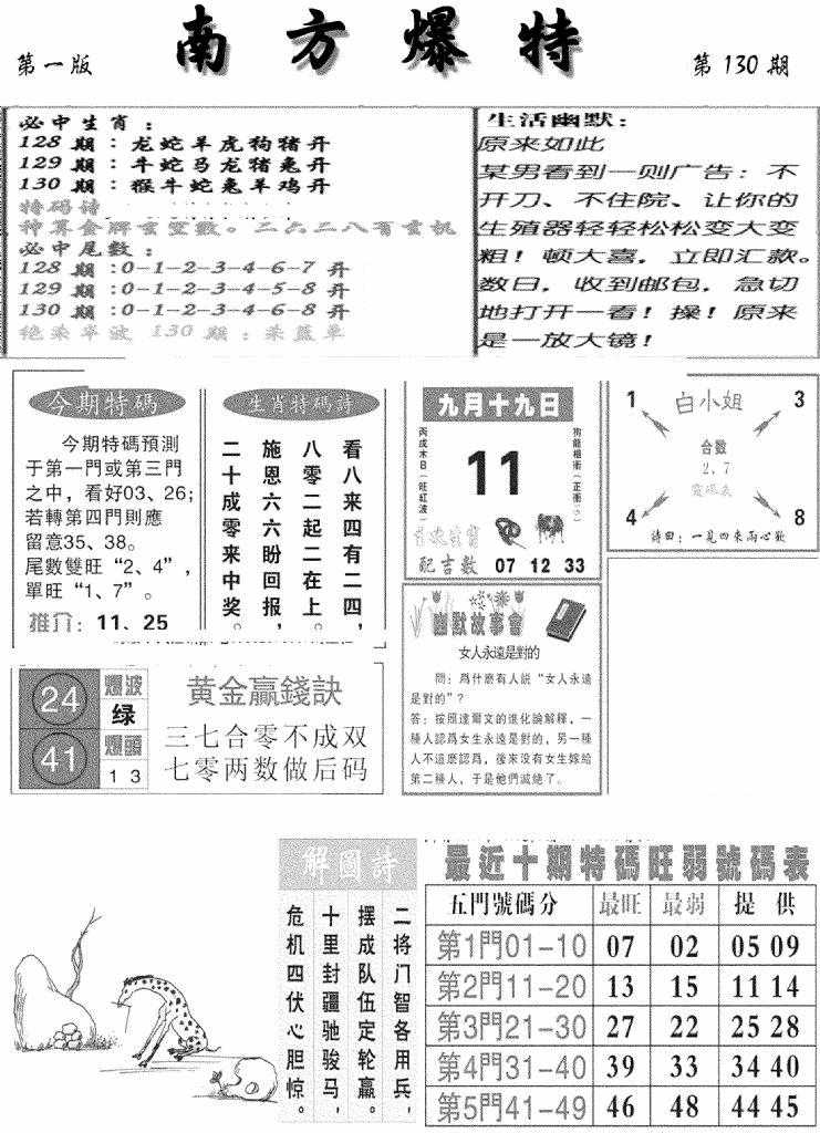 六合彩130期南方爆特A(新图)(黑白)