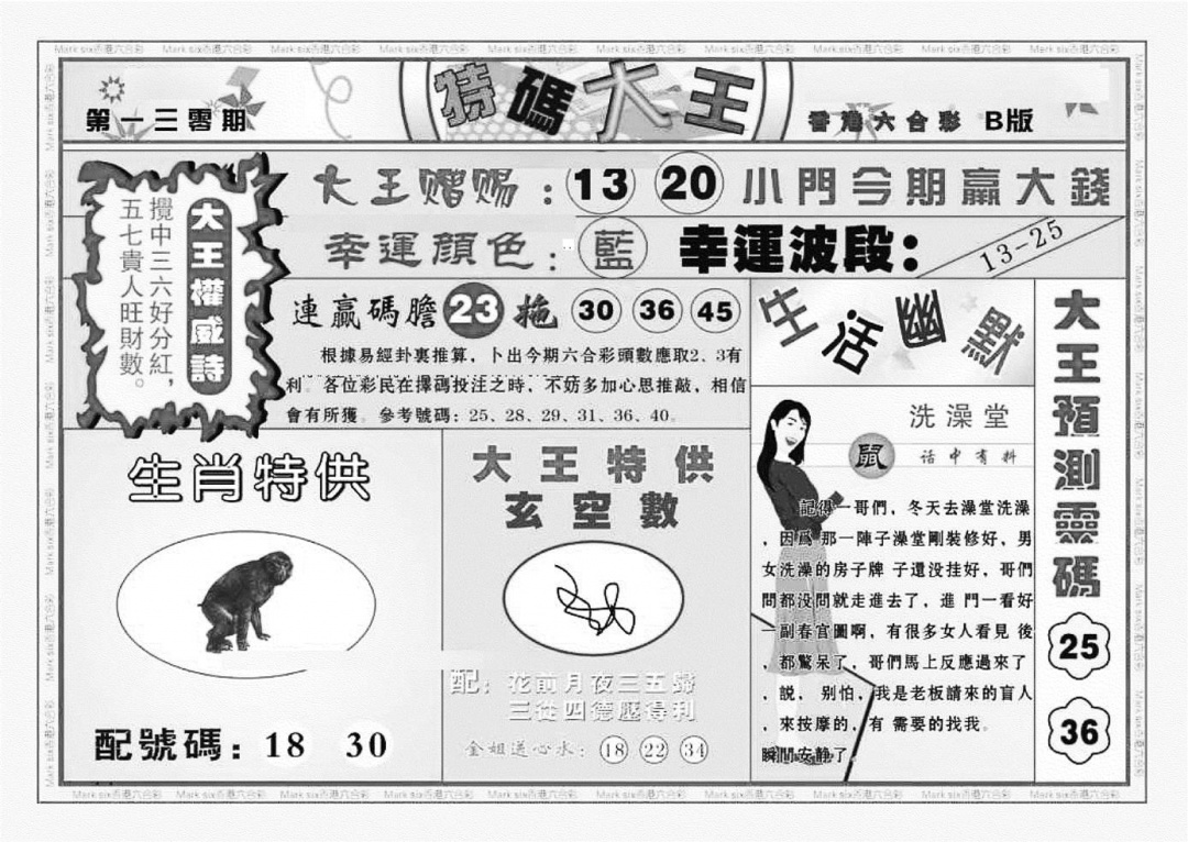 六合彩130期特码大王B（新图）(黑白)
