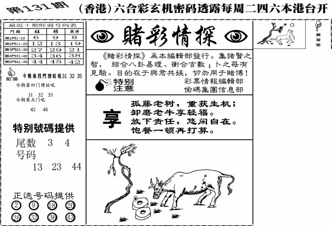 六合彩131期老版赌彩情探(黑白)